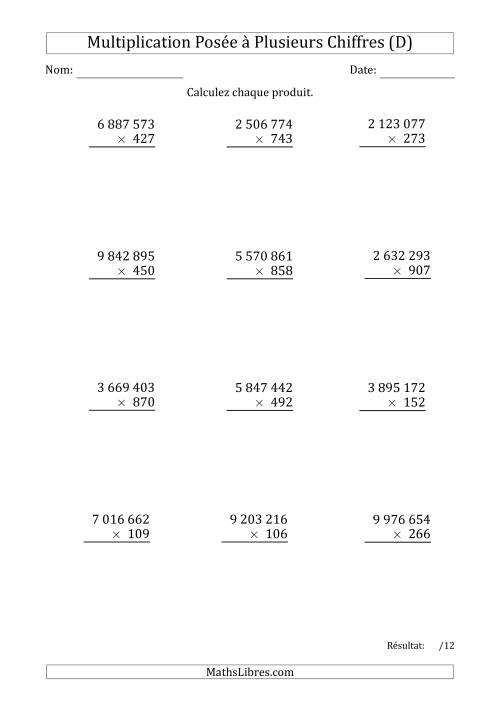 Multiplication d'un Nombre à 7 Chiffres par un Nombre à 3 Chiffres avec une Espace comme Séparateur de Milliers (D)