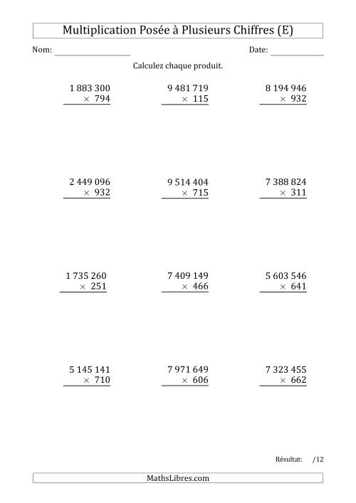 Multiplication d'un Nombre à 7 Chiffres par un Nombre à 3 Chiffres avec une Espace comme Séparateur de Milliers (E)