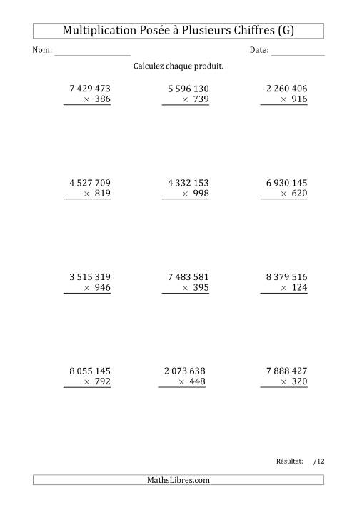 Multiplication d'un Nombre à 7 Chiffres par un Nombre à 3 Chiffres avec une Espace comme Séparateur de Milliers (G)