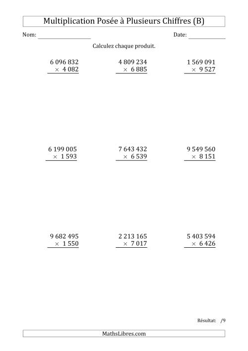 Multiplication d'un Nombre à 7 Chiffres par un Nombre à 4 Chiffres avec une Espace comme Séparateur de Milliers (B)