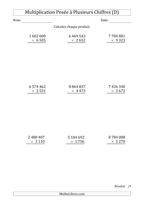 Multiplication d'un Nombre à 7 Chiffres par un Nombre à 4 Chiffres avec une Espace comme Séparateur de Milliers (D)