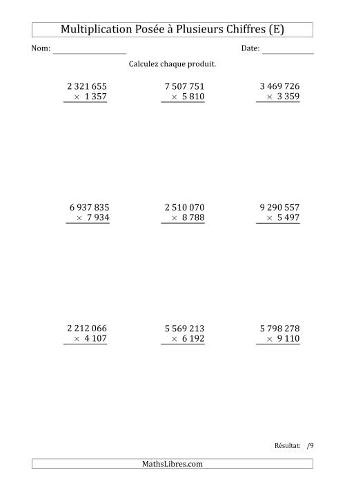 Multiplication d'un Nombre à 7 Chiffres par un Nombre à 4 Chiffres avec une Espace comme Séparateur de Milliers (E)