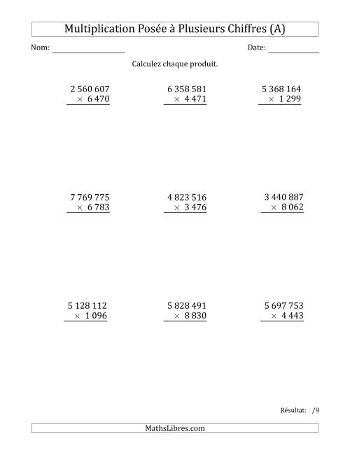 Multiplication d'un Nombre à 7 Chiffres par un Nombre à 4 Chiffres avec une Espace comme Séparateur de Milliers (A)