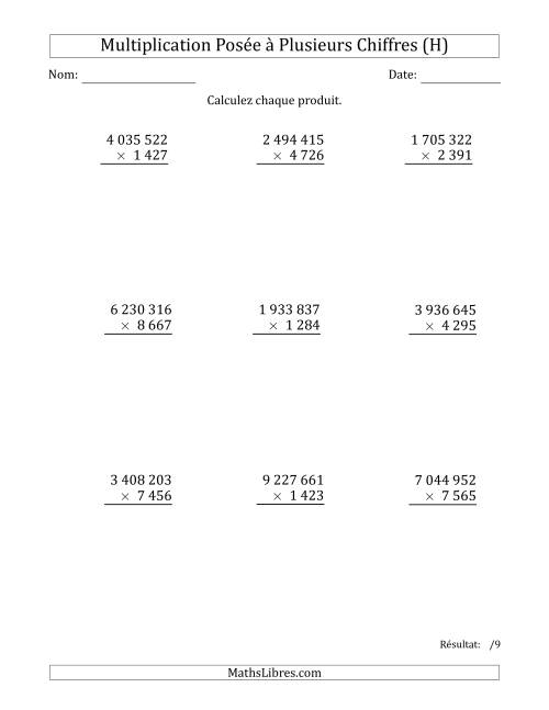 Multiplication d'un Nombre à 7 Chiffres par un Nombre à 4 Chiffres avec une Espace comme Séparateur de Milliers (H)