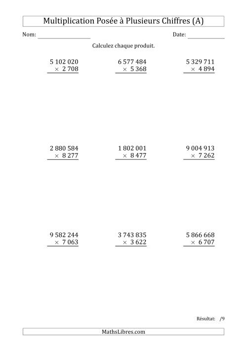 Multiplication d'un Nombre à 7 Chiffres par un Nombre à 4 Chiffres avec une Espace comme Séparateur de Milliers (Tout)