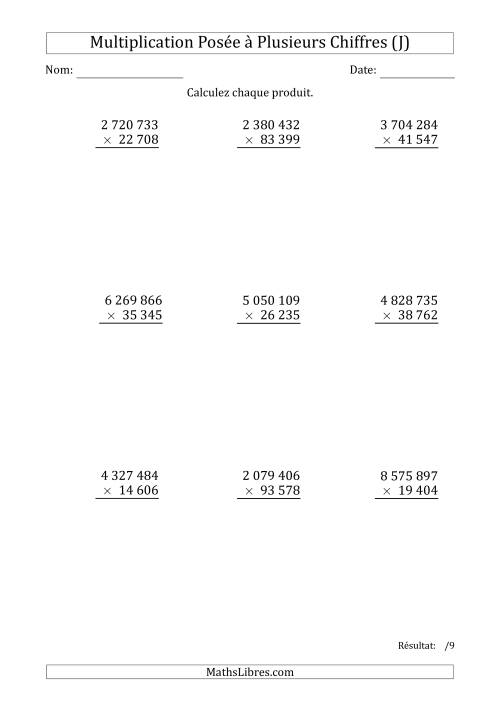 Multiplication d'un Nombre à 7 Chiffres par un Nombre à 5 Chiffres avec une Espace comme Séparateur de Milliers (J)
