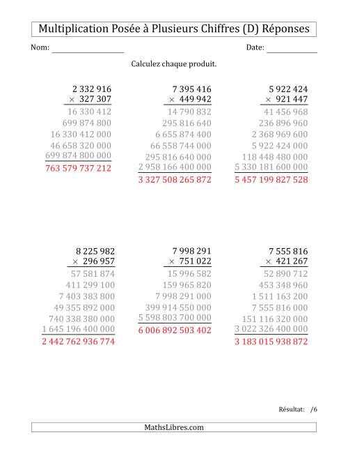 Multiplication d'un Nombre à 7 Chiffres par un Nombre à 6 Chiffres avec une Espace comme Séparateur de Milliers (D) page 2