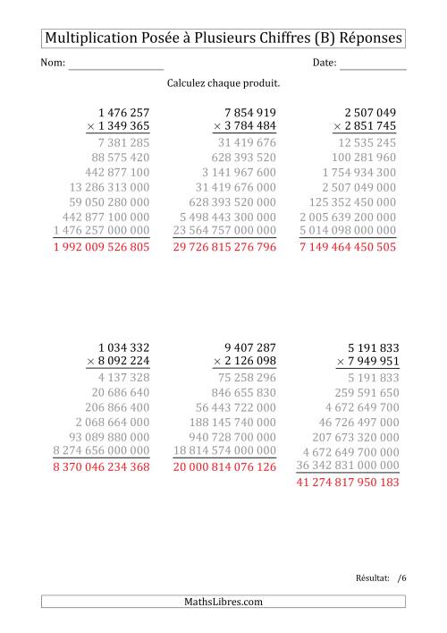 Multiplication d'un Nombre à 7 Chiffres par un Nombre à 7 Chiffres avec une Espace comme Séparateur de Milliers (B) page 2