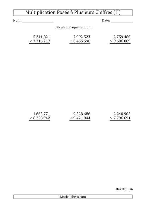 Multiplication d'un Nombre à 7 Chiffres par un Nombre à 7 Chiffres avec une Espace comme Séparateur de Milliers (H)