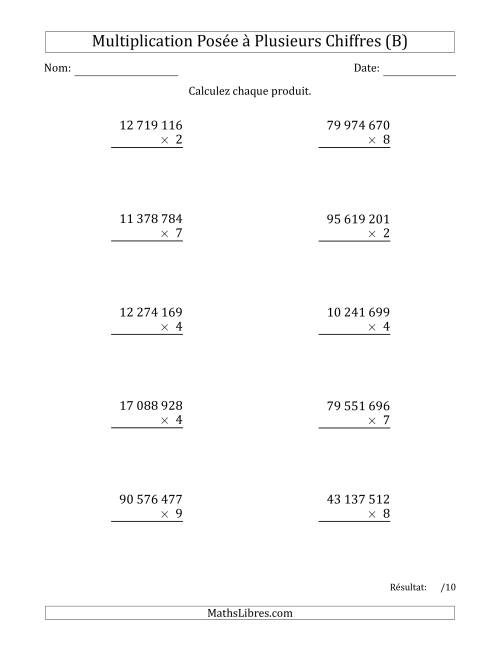 Multiplication d'un Nombre à 8 Chiffres par un Nombre à 1 Chiffre avec une Espace comme Séparateur de Milliers (B)
