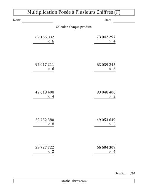Multiplication d'un Nombre à 8 Chiffres par un Nombre à 1 Chiffre avec une Espace comme Séparateur de Milliers (F)