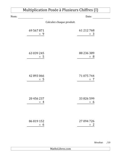 Multiplication d'un Nombre à 8 Chiffres par un Nombre à 1 Chiffre avec une Espace comme Séparateur de Milliers (I)