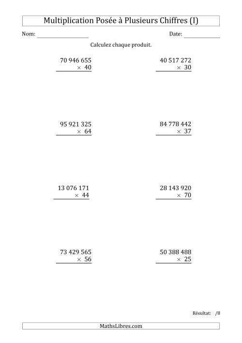 Multiplication d'un Nombre à 8 Chiffres par un Nombre à 2 Chiffres avec une Espace comme Séparateur de Milliers (I)