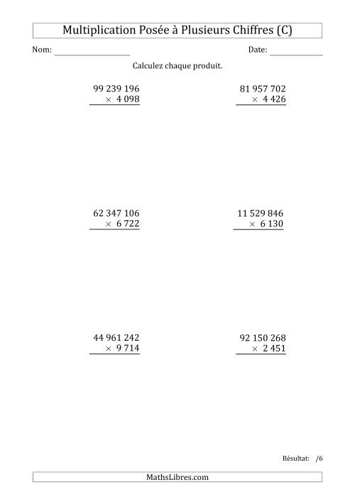 Multiplication d'un Nombre à 8 Chiffres par un Nombre à 4 Chiffres avec une Espace comme Séparateur de Milliers (C)