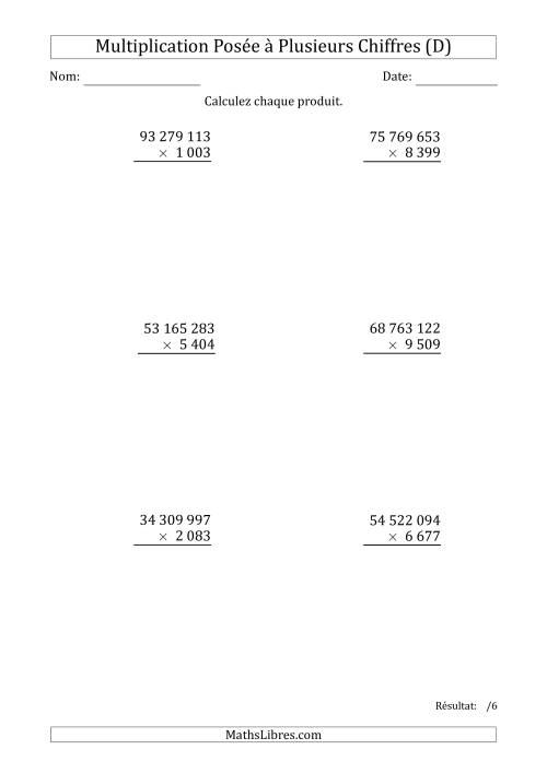 Multiplication d'un Nombre à 8 Chiffres par un Nombre à 4 Chiffres avec une Espace comme Séparateur de Milliers (D)