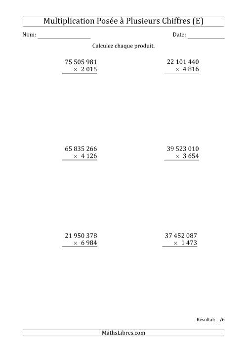 Multiplication d'un Nombre à 8 Chiffres par un Nombre à 4 Chiffres avec une Espace comme Séparateur de Milliers (E)
