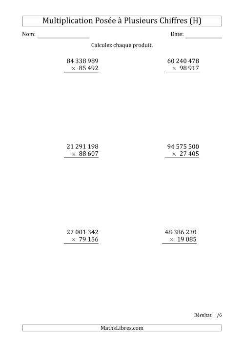 Multiplication d'un Nombre à 8 Chiffres par un Nombre à 5 Chiffres avec une Espace comme Séparateur de Milliers (H)