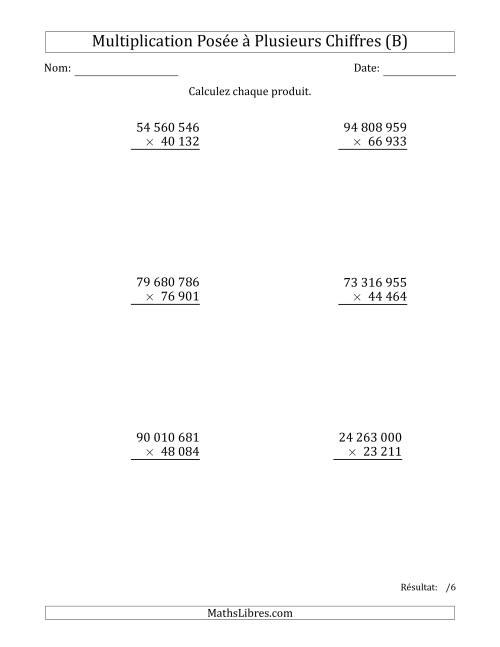Multiplication d'un Nombre à 8 Chiffres par un Nombre à 5 Chiffres avec une Espace comme Séparateur de Milliers (B)