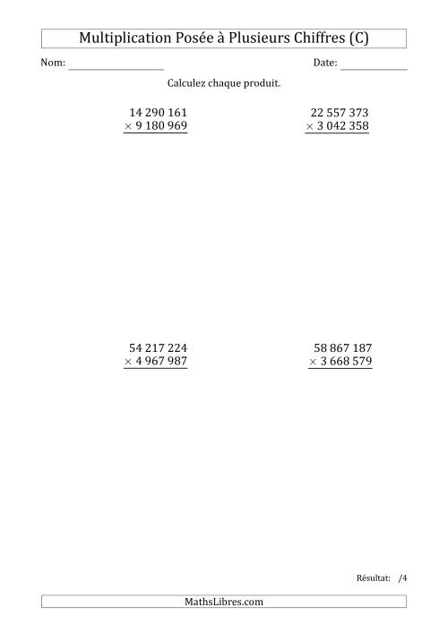 Multiplication d'un Nombre à 8 Chiffres par un Nombre à 7 Chiffres avec une Espace comme Séparateur de Milliers (C)