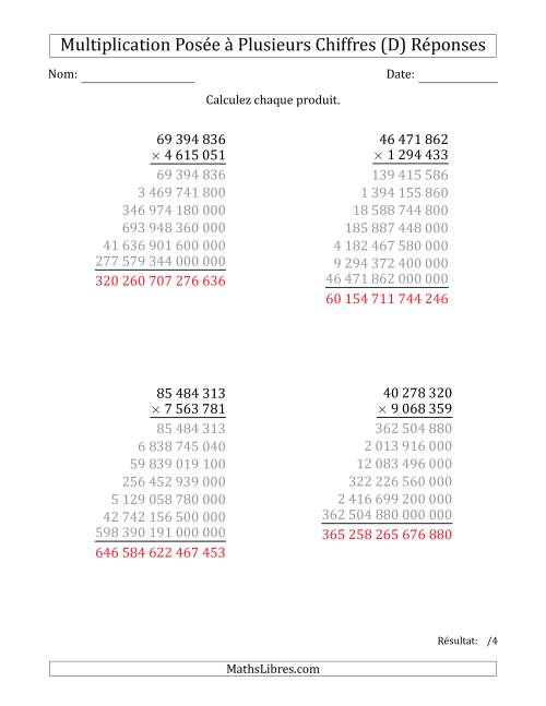 Multiplication d'un Nombre à 8 Chiffres par un Nombre à 7 Chiffres avec une Espace comme Séparateur de Milliers (D) page 2