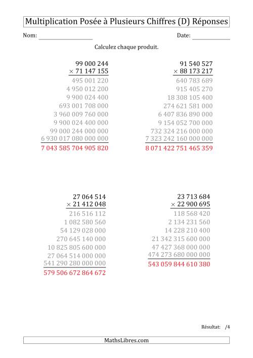 Multiplication d'un Nombre à 8 Chiffres par un Nombre à 8 Chiffres avec une Espace Comme Séparateur des Milliers (D) page 2
