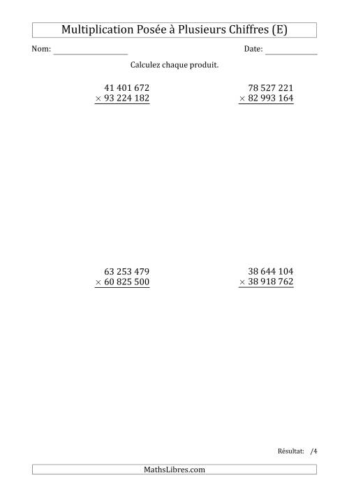 Multiplication d'un Nombre à 8 Chiffres par un Nombre à 8 Chiffres avec une Espace Comme Séparateur des Milliers (E)
