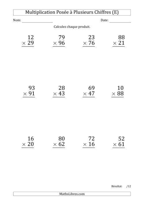 Multiplication d'un Nombre à 2 Chiffres par un Nombre à 2 Chiffres (Gros Caractère) avec un Point comme Séparateur de Milliers (E)