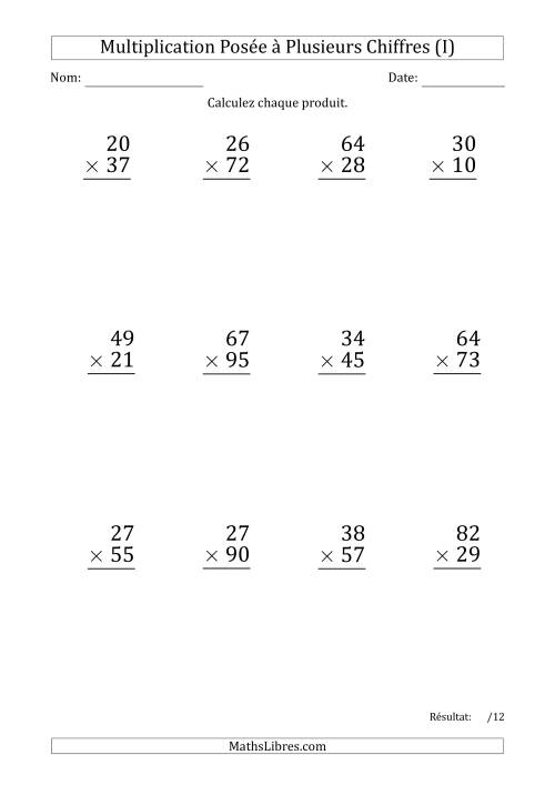 Multiplication d'un Nombre à 2 Chiffres par un Nombre à 2 Chiffres (Gros Caractère) avec un Point comme Séparateur de Milliers (I)