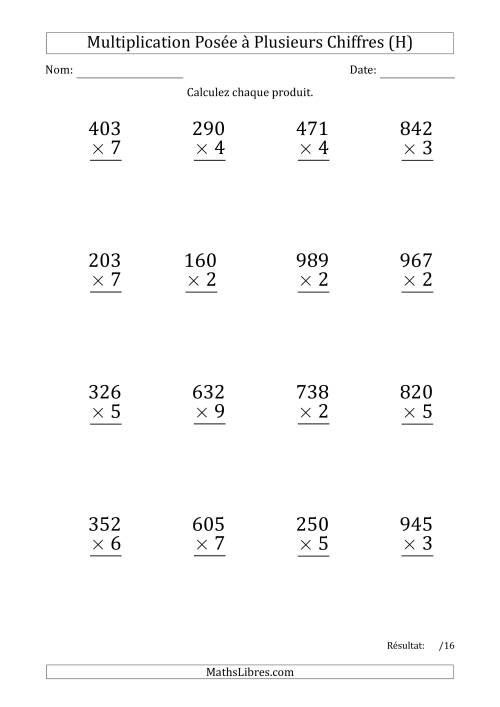 Multiplication d'un Nombre à 3 Chiffres par un Nombre à 1 Chiffre (Gros Caractère) avec un Point comme Séparateur de Milliers (H)
