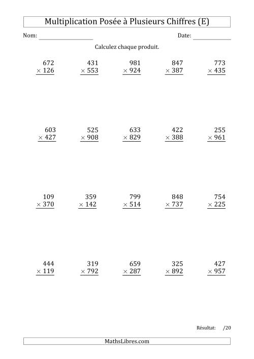 Multiplication d'un Nombre à 3 Chiffres par un Nombre à 3 Chiffres avec un Point comme Séparateur de Milliers (E)