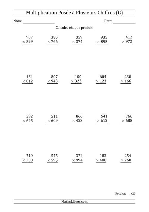 Multiplication d'un Nombre à 3 Chiffres par un Nombre à 3 Chiffres avec un Point comme Séparateur de Milliers (G)