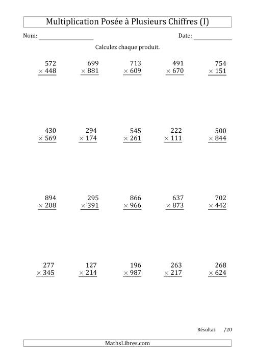 Multiplication d'un Nombre à 3 Chiffres par un Nombre à 3 Chiffres avec un Point comme Séparateur de Milliers (I)