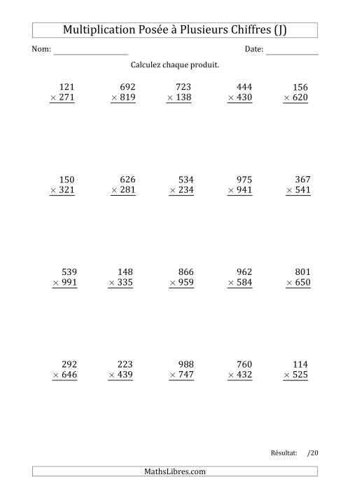 Multiplication d'un Nombre à 3 Chiffres par un Nombre à 3 Chiffres avec un Point comme Séparateur de Milliers (J)