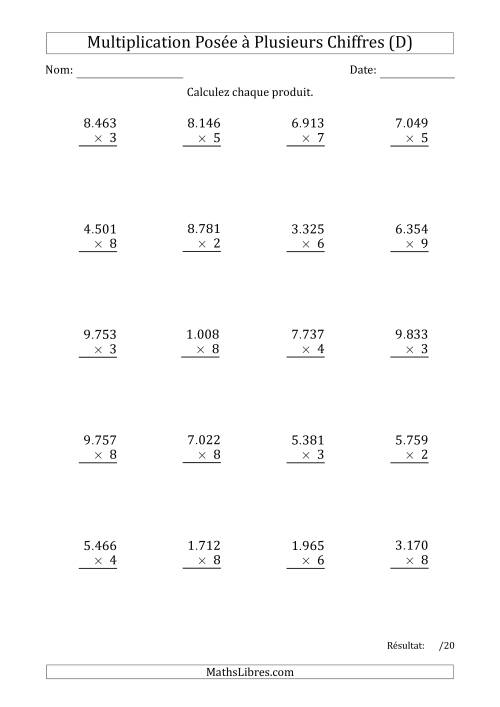 Multiplication d'un Nombre à 4 Chiffres par un Nombre à 1 Chiffre avec un Point comme Séparateur de Milliers (D)
