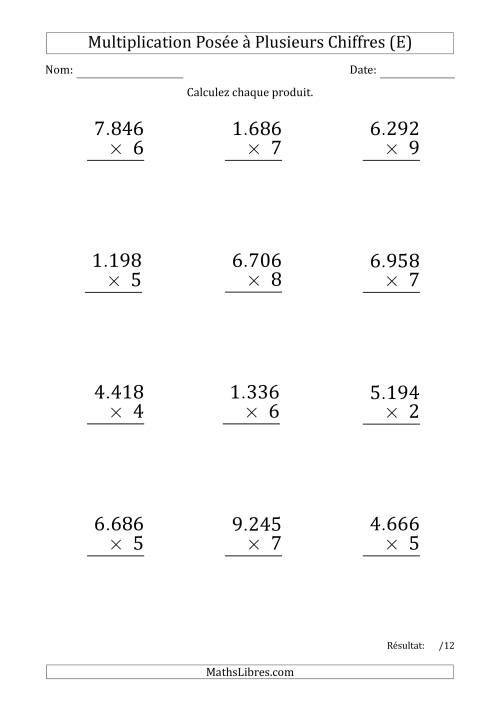 Multiplication d'un Nombre à 4 Chiffres par un Nombre à 1 Chiffre (Gros Caractère) avec un Point comme Séparateur de Milliers (E)