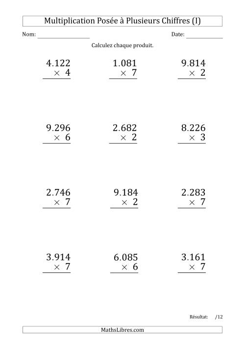 Multiplication d'un Nombre à 4 Chiffres par un Nombre à 1 Chiffre (Gros Caractère) avec un Point comme Séparateur de Milliers (I)