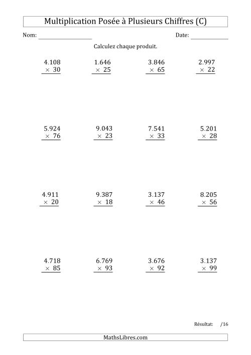 Multiplication d'un Nombre à 4 Chiffres par un Nombre à 2 Chiffres avec un Point comme Séparateur de Milliers (C)