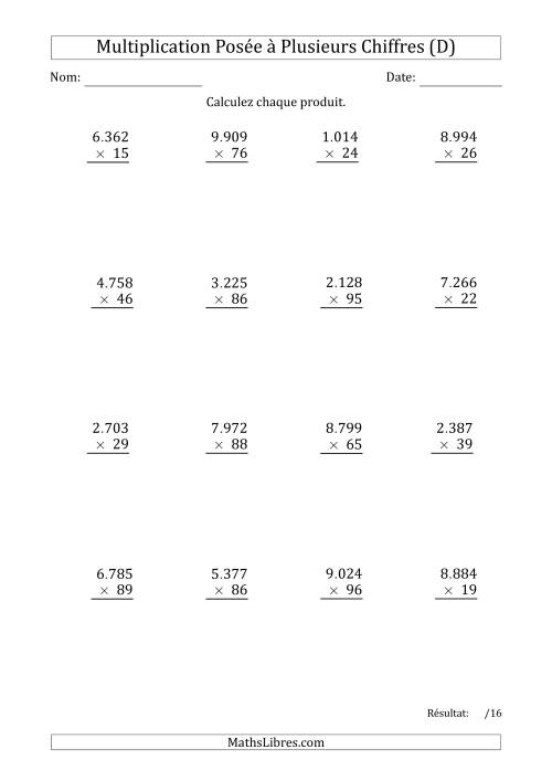 Multiplication d'un Nombre à 4 Chiffres par un Nombre à 2 Chiffres avec un Point comme Séparateur de Milliers (D)