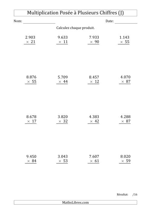 Multiplication d'un Nombre à 4 Chiffres par un Nombre à 2 Chiffres avec un Point comme Séparateur de Milliers (J)