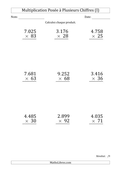 Multiplication d'un Nombre à 4 Chiffres par un Nombre à 2 Chiffres (Gros Caractère) avec un Point comme Séparateur de Milliers (I)