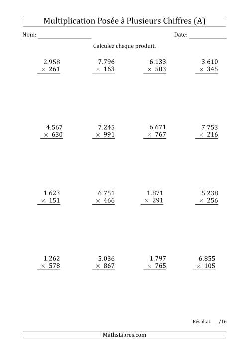 Multiplication d'un Nombre à 4 Chiffres par un Nombre à 3 Chiffres avec un Point comme Séparateur de Milliers (A)