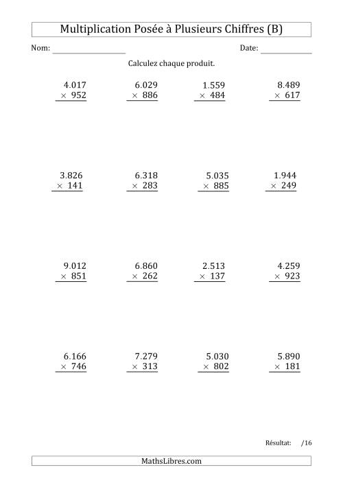 Multiplication d'un Nombre à 4 Chiffres par un Nombre à 3 Chiffres avec un Point comme Séparateur de Milliers (B)