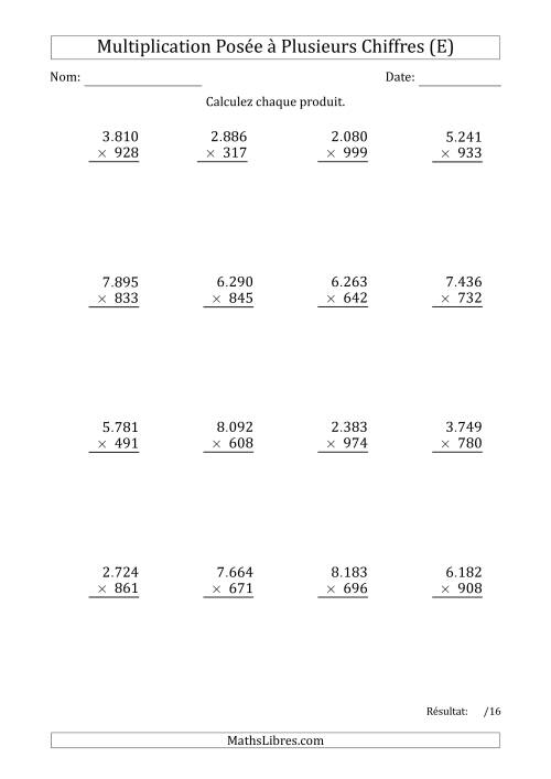 Multiplication d'un Nombre à 4 Chiffres par un Nombre à 3 Chiffres avec un Point comme Séparateur de Milliers (E)