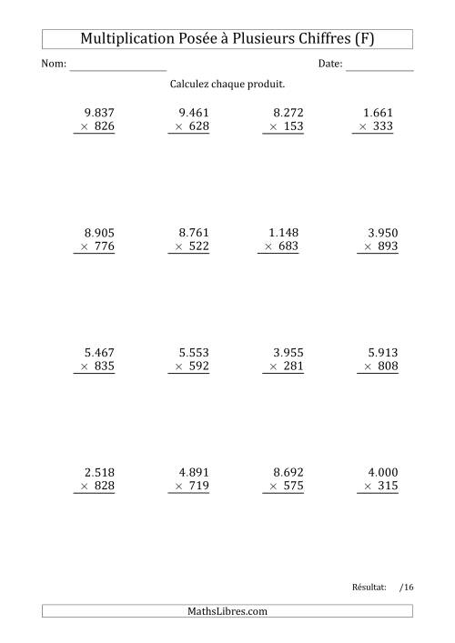 Multiplication d'un Nombre à 4 Chiffres par un Nombre à 3 Chiffres avec un Point comme Séparateur de Milliers (F)