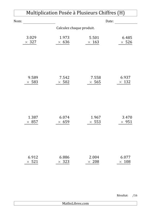 Multiplication d'un Nombre à 4 Chiffres par un Nombre à 3 Chiffres avec un Point comme Séparateur de Milliers (H)