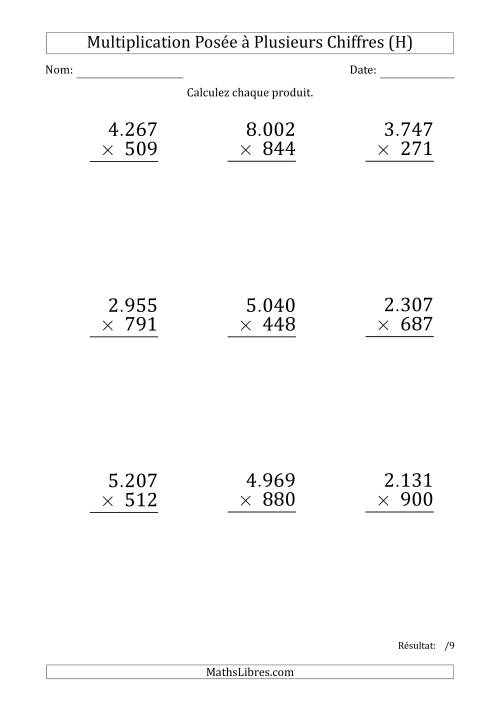 Multiplication d'un Nombre à 4 Chiffres par un Nombre à 3 Chiffres (Gros Caractère) avec un Point comme Séparateur de Milliers (H)