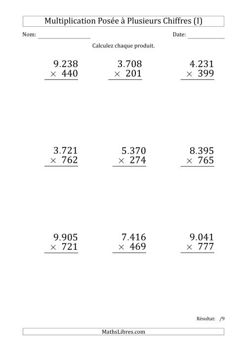 Multiplication d'un Nombre à 4 Chiffres par un Nombre à 3 Chiffres (Gros Caractère) avec un Point comme Séparateur de Milliers (I)