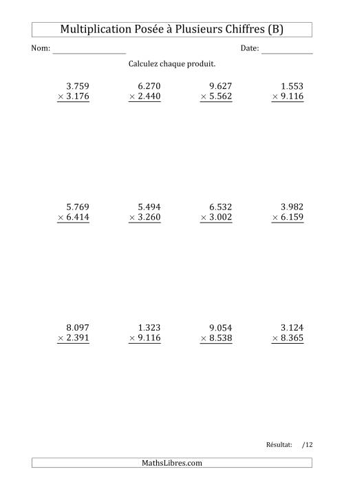Multiplication d'un Nombre à 4 Chiffres par un Nombre à 4 Chiffres avec un Point comme Séparateur de Milliers (B)