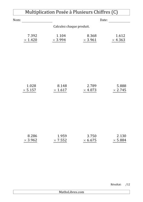 Multiplication d'un Nombre à 4 Chiffres par un Nombre à 4 Chiffres avec un Point comme Séparateur de Milliers (C)