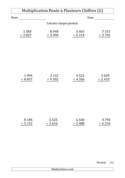 Multiplication d'un Nombre à 4 Chiffres par un Nombre à 4 Chiffres avec un Point comme Séparateur de Milliers (G)